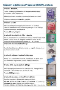 Seznam izdelkov za Progress KRISTAL sistem